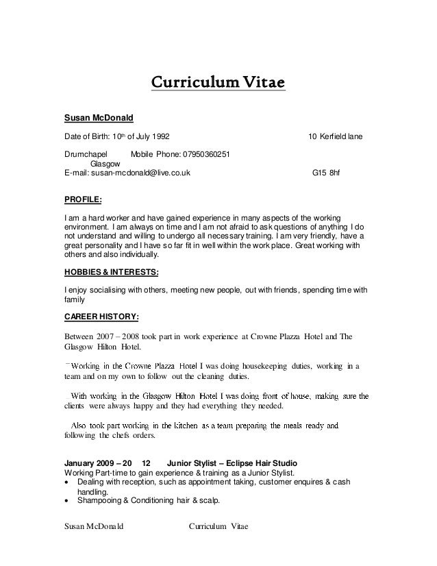 Curriculum vitae mcdonalds image