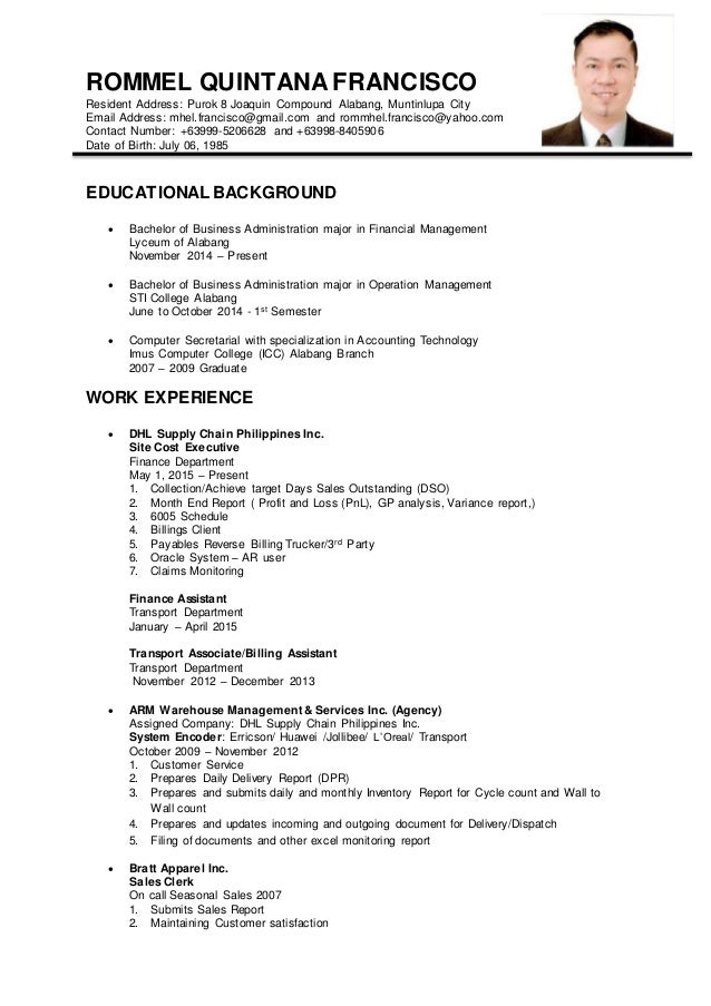 sle of resume in philippines rommel francisco resume sle of resume in philippines rommel francisco resume