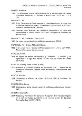 BIBLIOGRAFIA CITADA. La Nobleza Indígena de Tepexi de la Seda Durante ...