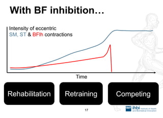 Rehabilitation 
Retraining 
Competing 
Intensity of eccentric 
SM, ST & BFlh contractions 
Time 
With BF inhibition… 
17  