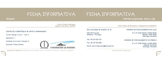 FICHA INFORMATIVA                                                                                           FICHA INFORMATIVA
     Booklet                                                                                                                                                                                                          P a t r í c i o & G o u v e i a , S u c r s , Ld a .


                                                                                                                    Aluna: Eulália Marques
                                                                                                                  Número de aluno: 2034511                                                                 Fabricantes de Bordados e Tapeçarias da Madeira

                                                                                                                                                               Rua Visconde de Anadia, nº 34                                 Horário de Funcionamento da Loja
     CENTRO DE COMPETÊNCIA DE ARTES E HUMANIDADES
                                                                                                                                                               9061-901 Funchal                                                          2ª a 6ª: 9h00-13h00 e 15h00-18h30
     Curso: Design, Ciclo 1 - Ano 2                                                                                                                            Madeira – Portugal                                                                      Sábado: 9h30-12h00
                                                                                                                                                                                                                                                        Domingo: Fechada
     Semestre: 1
                                                                                                                                                               Tel.: 351 291 222 723                                    Horário de Funcionamento da Fábrica
     Unidade Curricular: Design III
                                                                                                                                                               Fax: 351 291 220 898                                                      2ª a 6ª: 9h00-13h00 e 14h00-18h00
     Docente: Filipe Gomes                                                                                                                                                                                                                               Sábado: Fechada
                                                                                                                                                               Email: patriciogouveia@net.sapo.pt                                                       Domingo: Fechada

      Proposta de tr aba lh o B: e la b o ra çã o d e u m bo o k l et a c e r c a u m e d i f í c i o d o P at r i m ó n i o Re g i o n a l d a M a dei r a.                                   http: / / www. patr i c i ogouvei a. pt


04                                                                                                                                                                                                                                                                           05
 