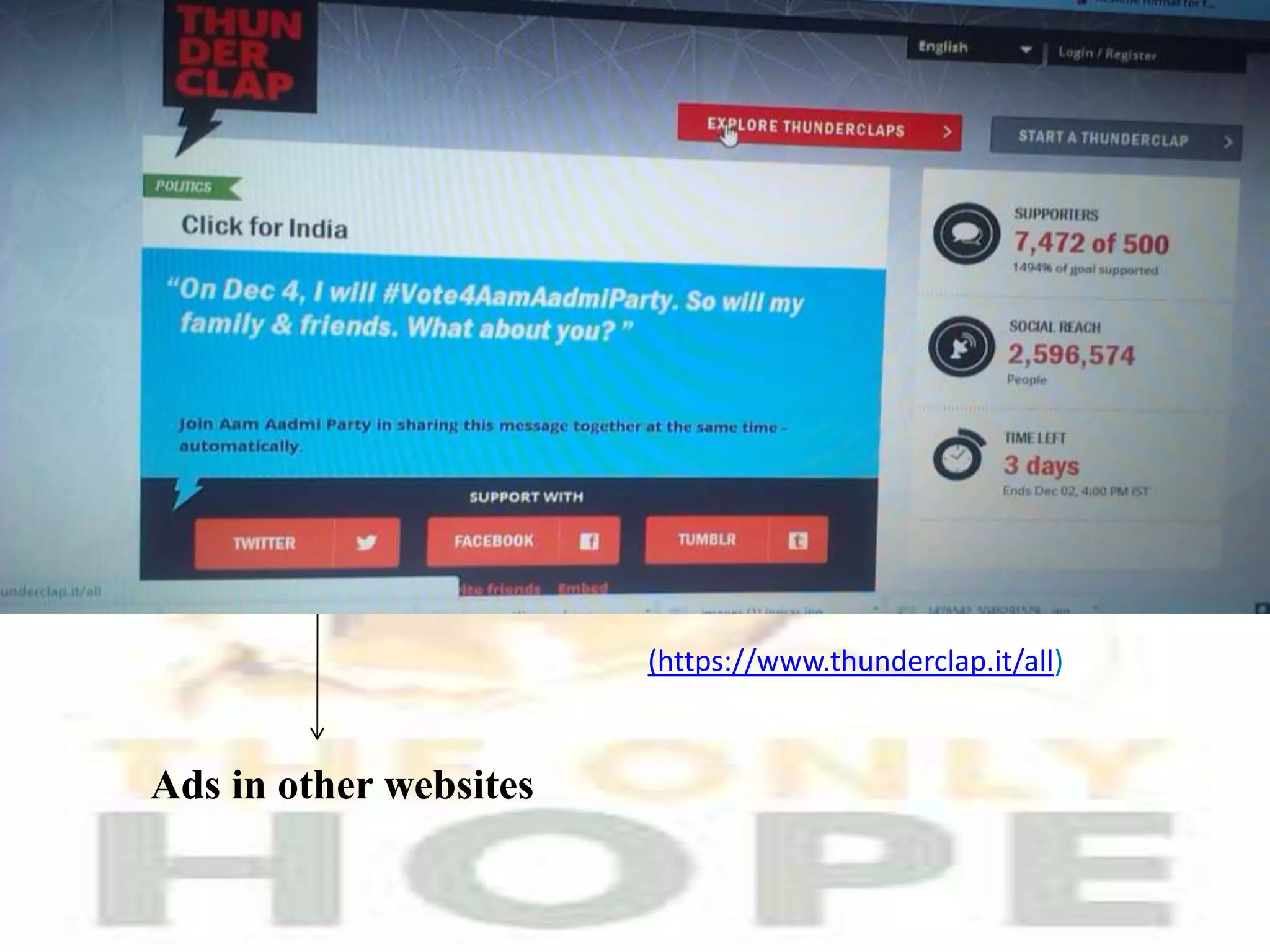 Ads in other websites
(https://www.thunderclap.it/all)
 