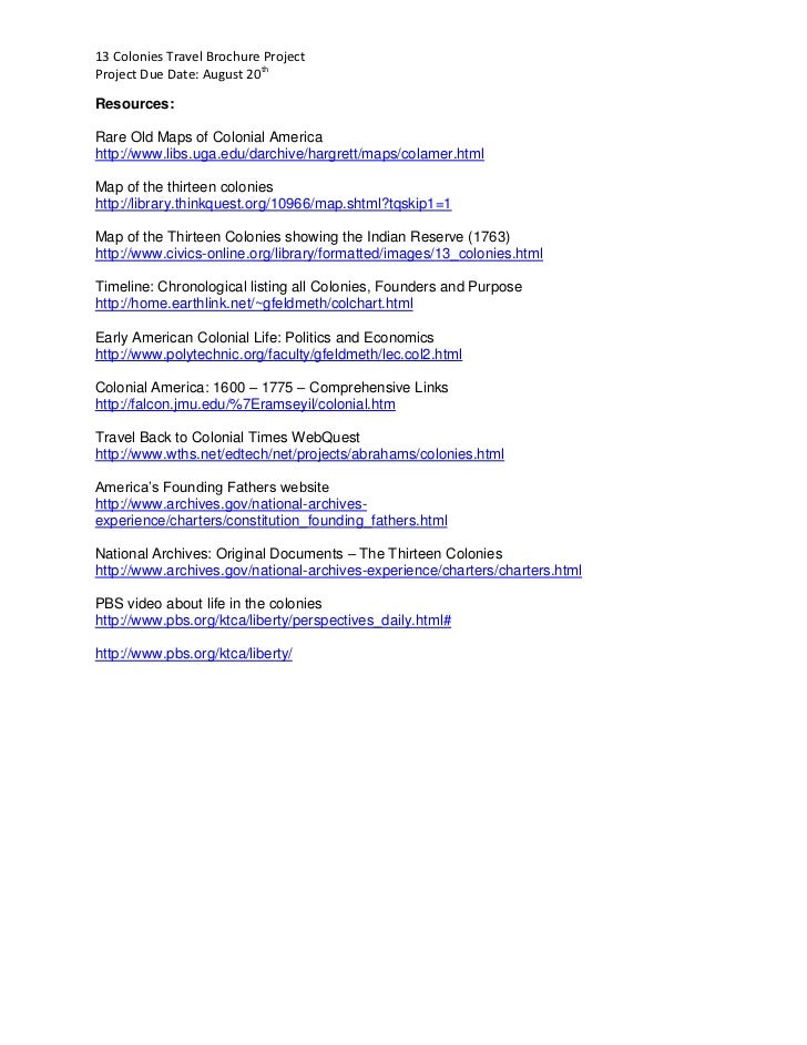13 colonies travel brochure project