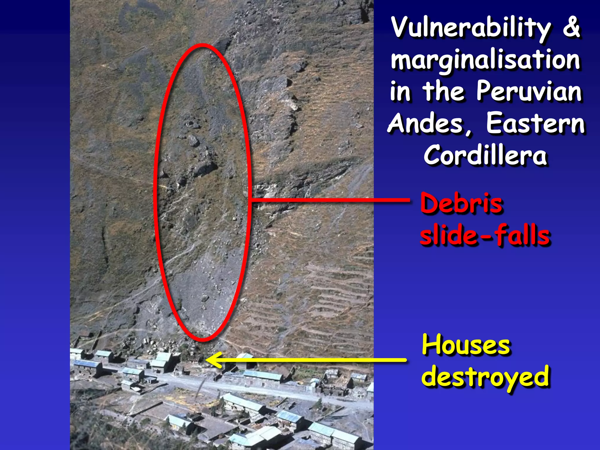 Vulnerability &
marginalisation
in the Peruvian
Andes, Eastern
Cordillera
Debris
slide-falls
Houses
destroyed
 