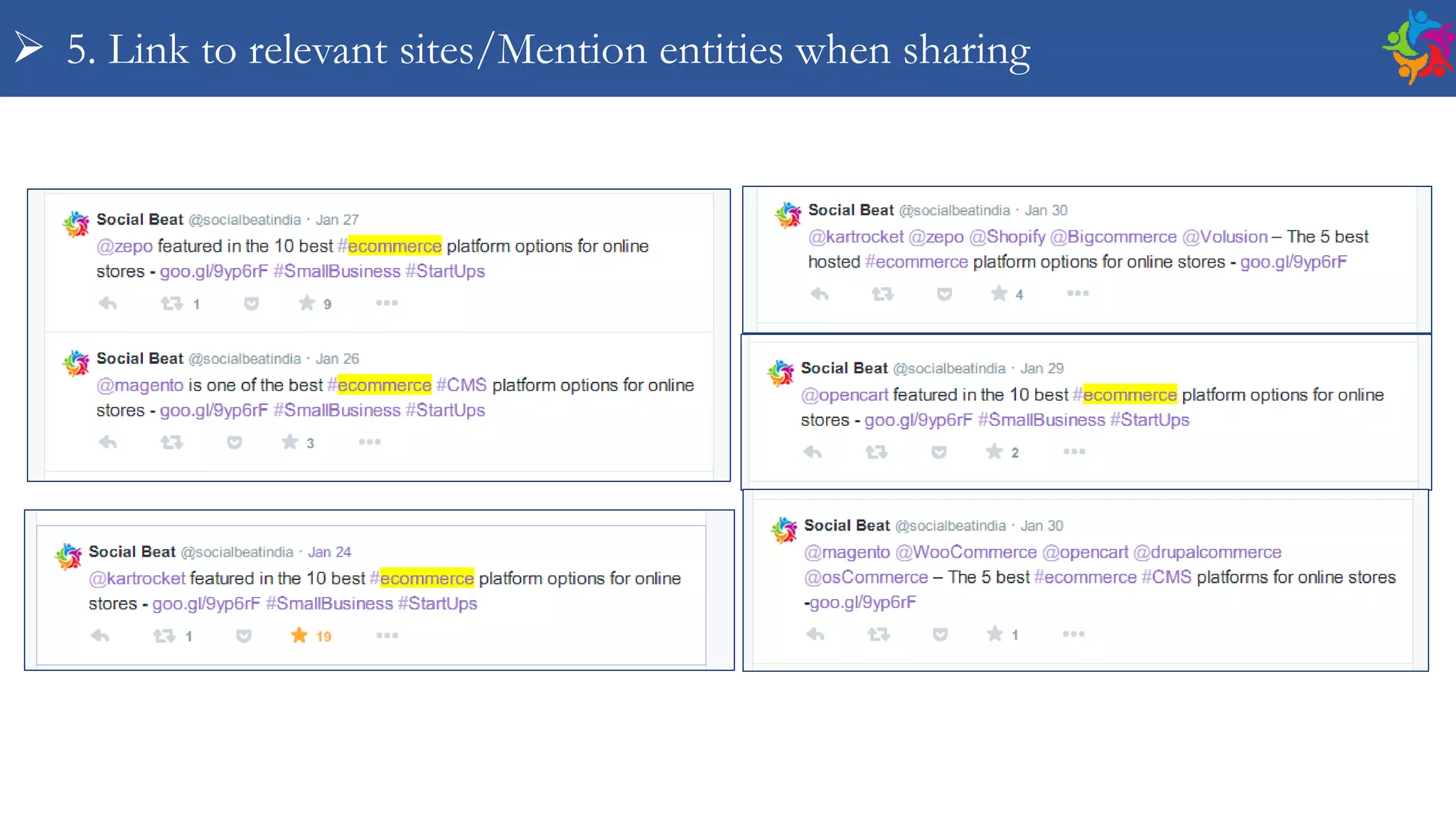  5. Link to relevant sites/Mention entities when sharing
 