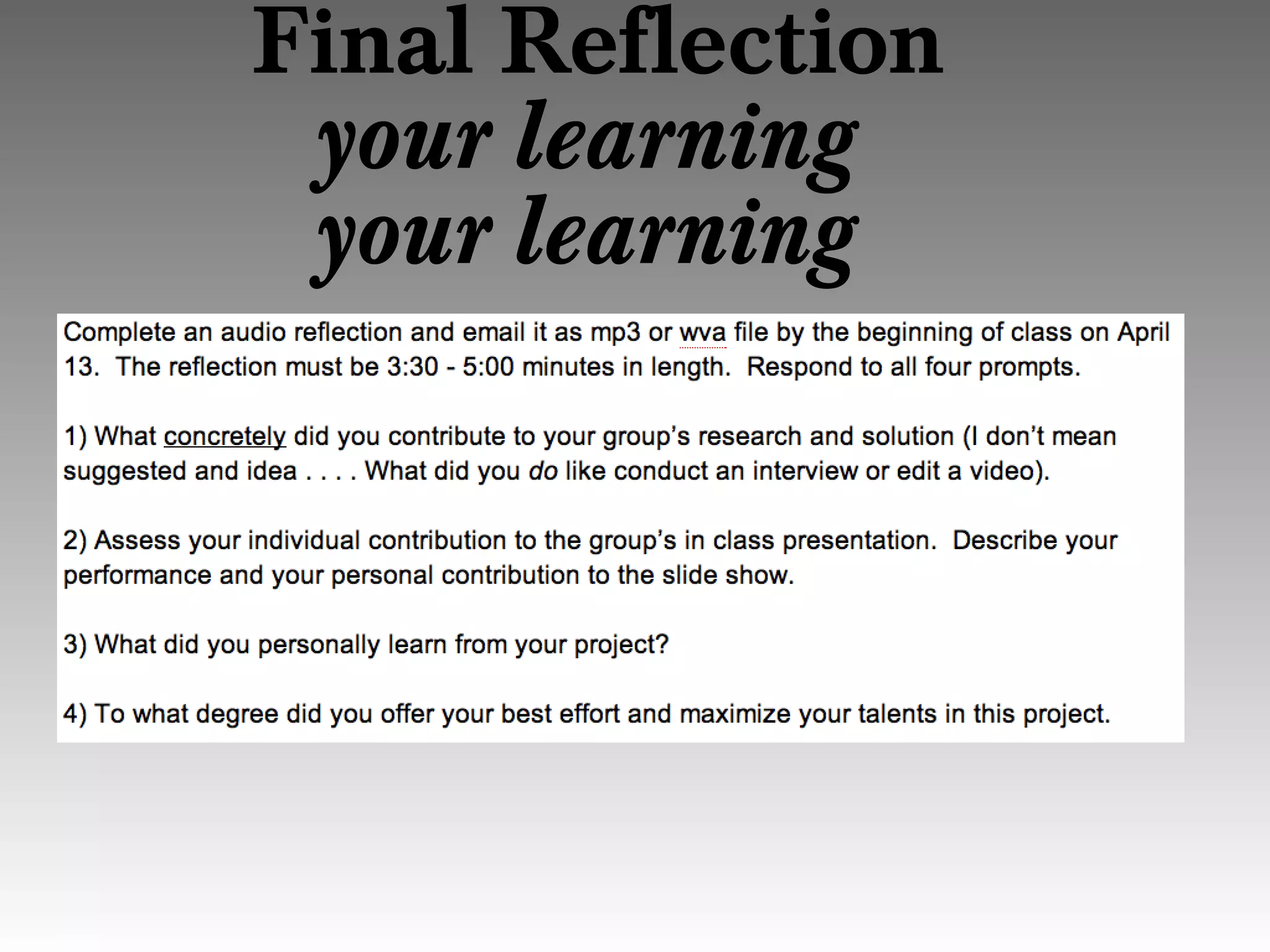 Final Reflection
your learning
your learning
 