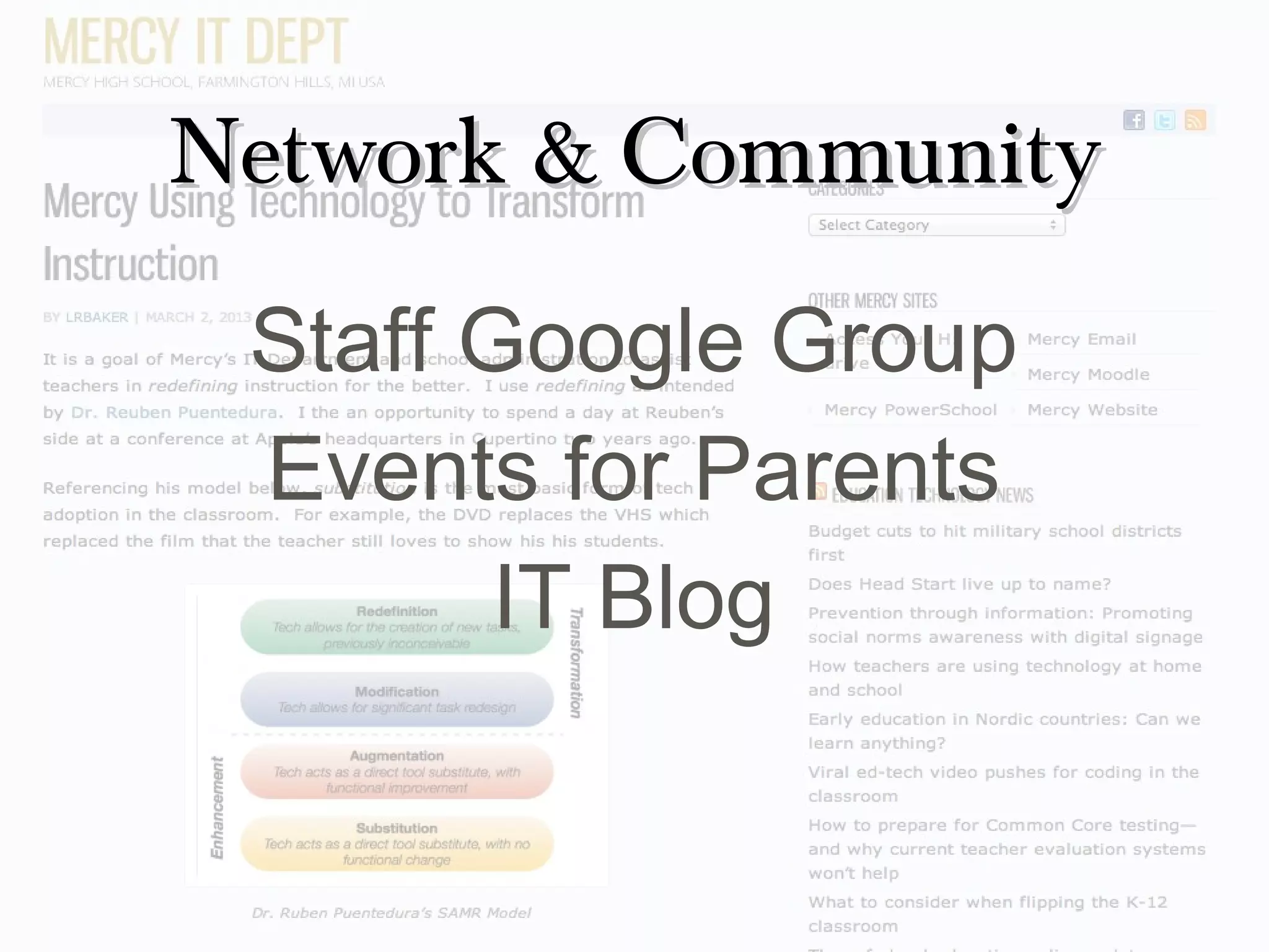 Network & CommunityNetwork & Community
Staff Google Group
Events for Parents
IT Blog
 