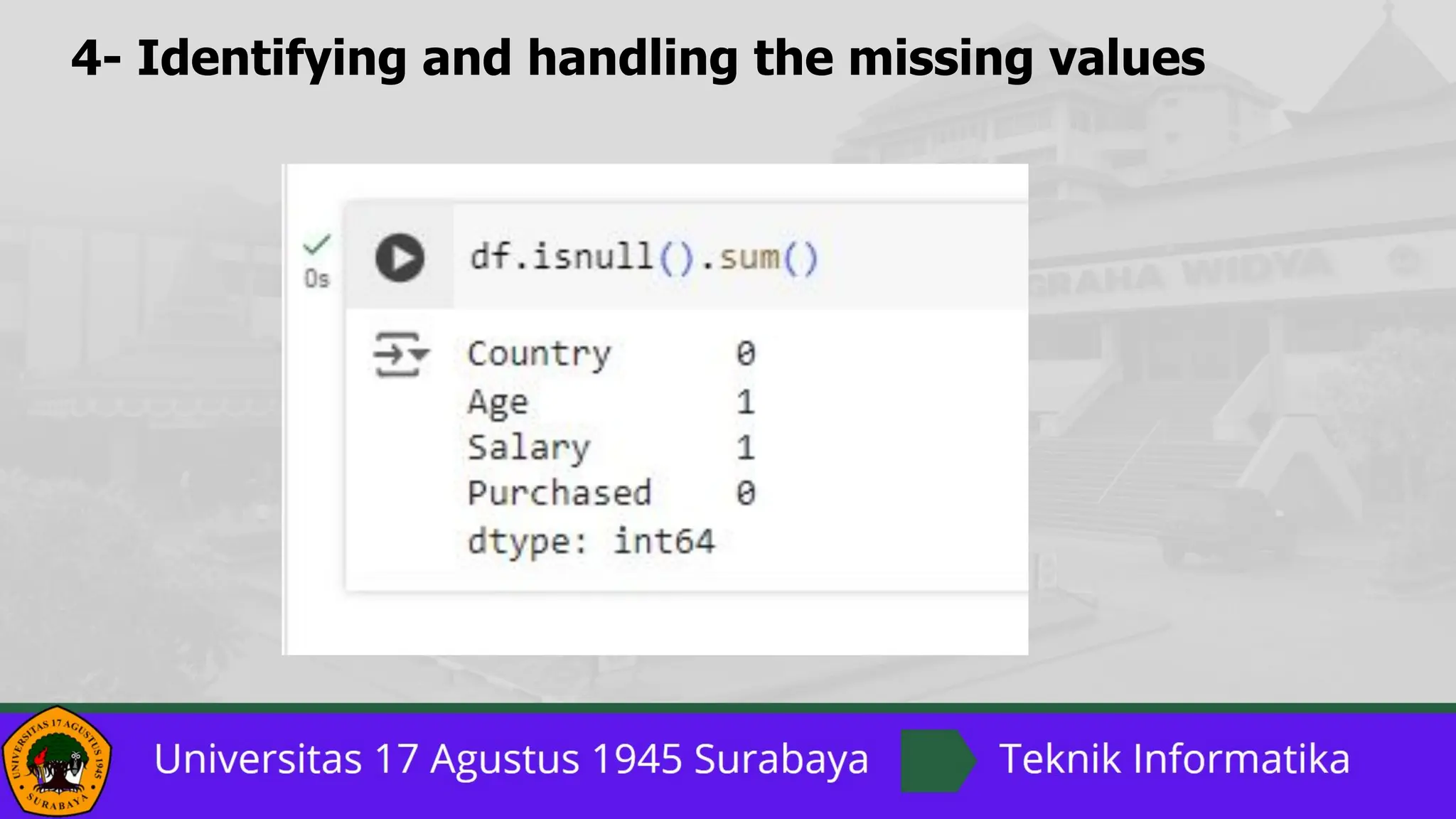 4- Identifying and handling the missing values
 