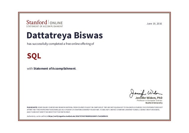 Stanford Sql Certification