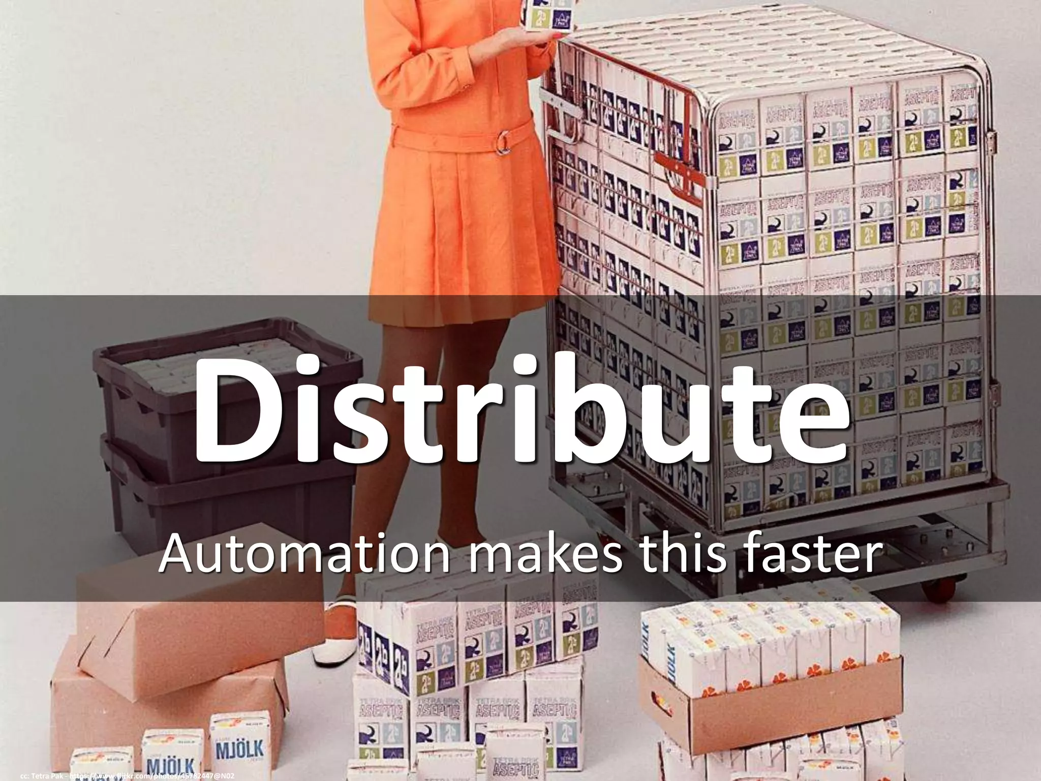 Distribute
Automation makes this faster
cc: Tetra Pak - https://www.flickr.com/photos/45782447@N02
 