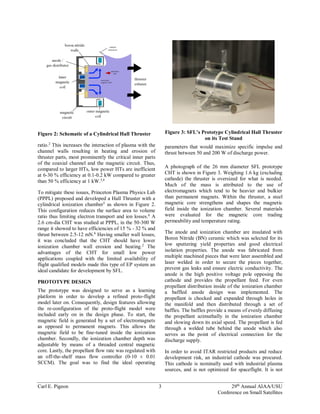 A Low Power Cylindrical Hall Thruster for Next Generation ...