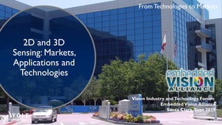 From Technologies to Markets
© 2019
2D and 3D
Sensing: Markets,
Applications and
Technologies
Guillaume GIRARDIN, Division Director, Yole Développement
Vision Industry andTechnology Forum
EmbeddedVision Alliance
Santa Clara, Sept 2019
 