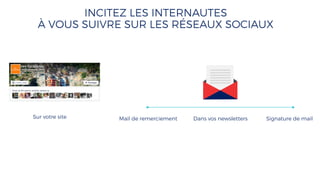INCITEZ LES INTERNAUTES
À VOUS SUIVRE SUR LES RÉSEAUX SOCIAUX
Mail de remerciementSur votre site Dans vos newsletters Signature de mail
 