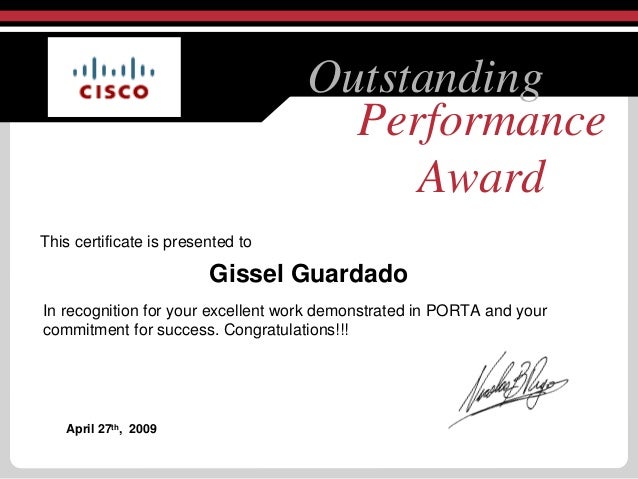 certificate of outstanding performance
