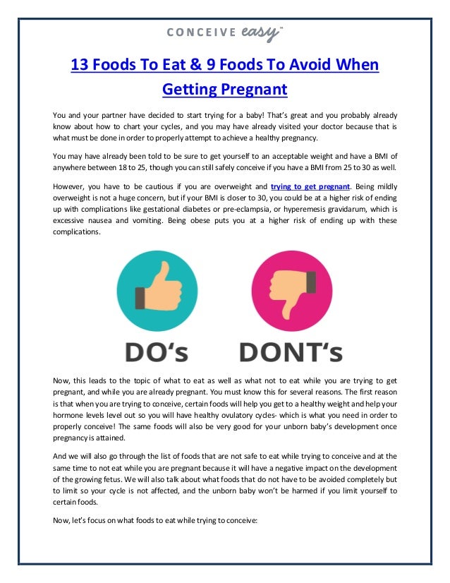13 foods to eat & 9 foods to avoid when getting pregnant 13 foods to eat & 9 foods to avoid when getting pregnant