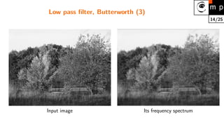14/25
Low pass filter, Butterworth (3)
Input image Its frequency spectrum
 
