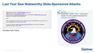 36 © 2017 Gartner, Inc. and/or its affiliates. All rights reserved.
Last Year Saw Noteworthy State-Sponsored Attacks
The New York Times
 