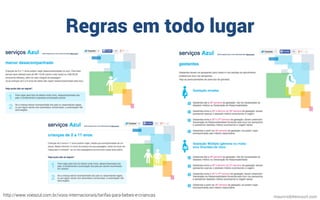 Regras em todo lugar
mauriciobitencourt.comhttp://www.voeazul.com.br/voos-internacionais/tarifas-para-bebes-e-criancas
 
