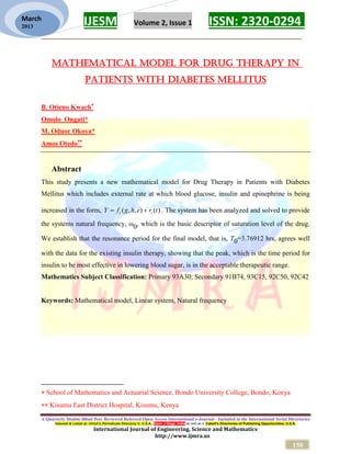 Mathematical Model for Drug Therapy in Patients With Diabetes Mellitus ...