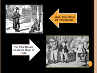 Oliver Twist meets
the Artful Dodger
The Artful Dodger
introduces Oliver to
Fagin
 