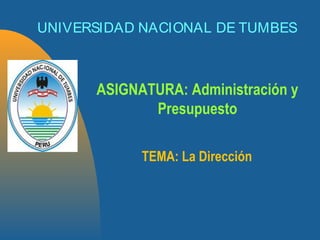 UNIVERSIDAD NACIONAL DE TUMBES
ASIGNATURA: Administración y
Presupuesto
TEMA: La Dirección
 