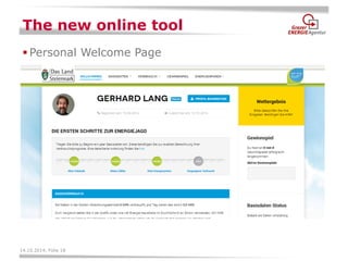 14.10.2014, Folie 18 
The new online tool 
Personal Welcome Page  