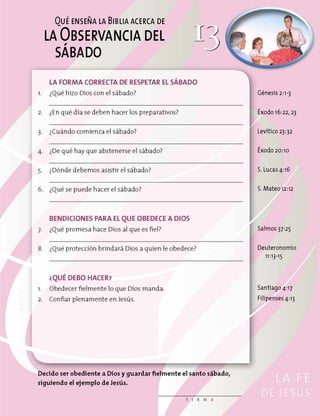 13/31 – LA OBSERVANCIA DEL SÁBADO – CURSO BÍBLICO LA FE DE JESÚS | PDF