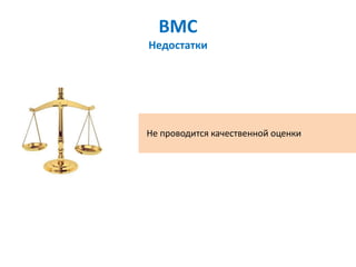 BMC
Недостатки




Не проводится качественной оценки
 