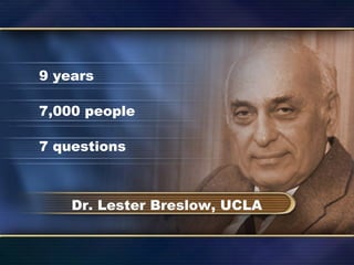Dr. Lester Breslow, UCLA
9 years
7,000 people
7 questions
 