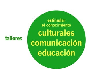 talleres
estimular
el conocimiento
culturales
comunicación
educación
 
