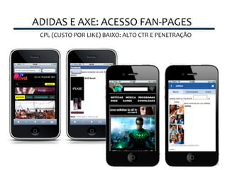 ADIDAS	
  E	
  AXE:	
  ACESSO	
  FAN-­‐PAGES	
  
  CPL	
  (CUSTO	
  POR	
  LIKE)	
  BAIXO:	
  ALTO	
  CTR	
  E	
  PENETRAÇÃO	
  
 