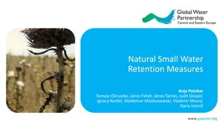 www.gwpcee.org
Natural Small Water
Retention Measures
Anja Potokar
Tomasz Okruszko, János Fehér, János Tamás, Judit Gáspár,
Ignacy Kardel, Waldemar Mioduszewski, Vladimir Mosný,
Daria Istenič
 