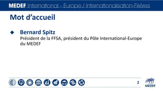 Mot d’accueil 
2 
 Bernard Spitz 
Président de la FFSA, président du Pôle International-Europe 
du MEDEF 
 