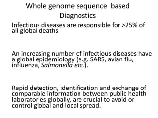 Whole genome sequence based
Diagnostics
Infectious diseases are responsible for >25% of
all global deaths
An increasing nu...