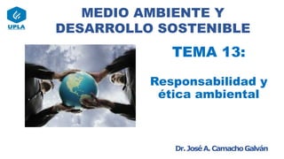 Dr.JoséA.CamachoGalván
MEDIO AMBIENTE Y
DESARROLLO SOSTENIBLE
TEMA 13:
Responsabilidad y
ética ambiental
 