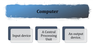 Computer
Input device
A Central
Processing
Unit
An output
device.
 