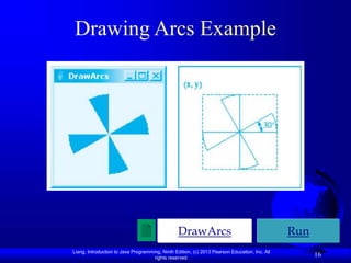 Liang, Introduction to Java Programming, Ninth Edition, (c) 2013 Pearson Education, Inc. All
rights reserved.
16
Drawing Arcs Example
DrawArcs Run
 
