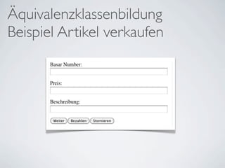 Äquivalenzklassenbildung
Beispiel Artikel verkaufen
 