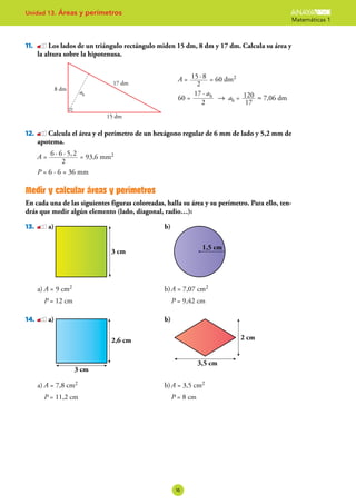 Solucionario de áreas y perímetros nivel secundaria 1 grado | PDF