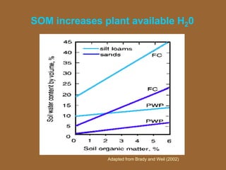 SOM increases plant available H20
Adapted from Brady and Weil (2002)
 