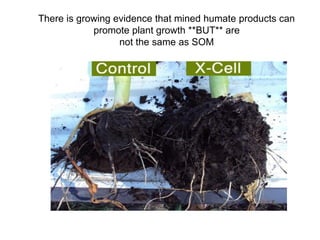 There is growing evidence that mined humate products can
promote plant growth **BUT** are
not the same as SOM
 