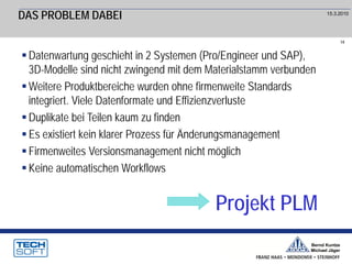 15
Bernd Kuntze
Michael Jäger
15.3.2010
WAS IST PLM?
PLM = Product Lifecycle Management = Produktlebenszyklus
Im allgemein...
