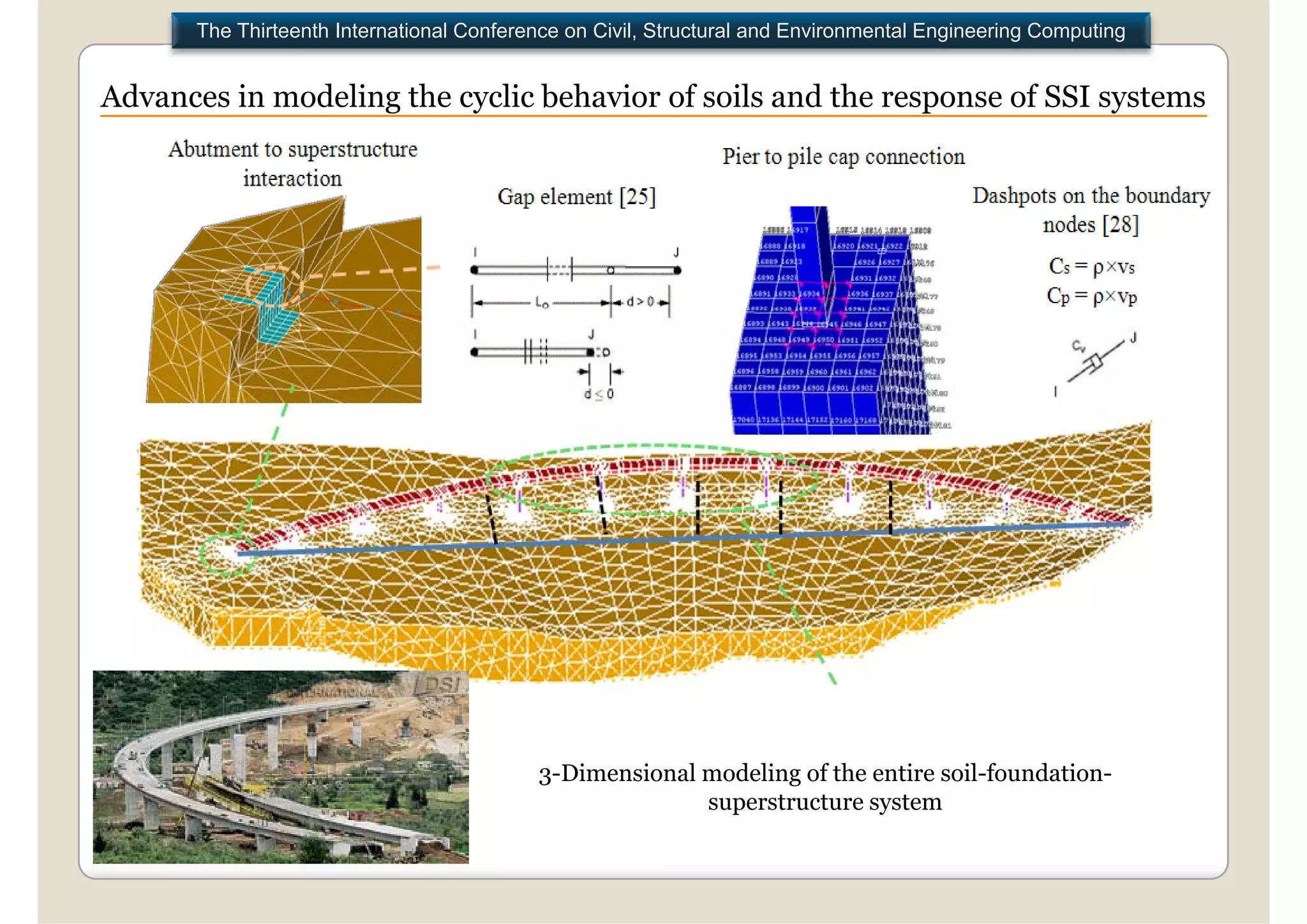 The Thirteenth International Conference on Civil, Structural and Environmental Engineering Computing


Advances in modeling the cyclic behavior of soils and the response of SSI systems




                                           3-Dimensional modeling of the entire soil-foundation-
                                                         superstructure system
 