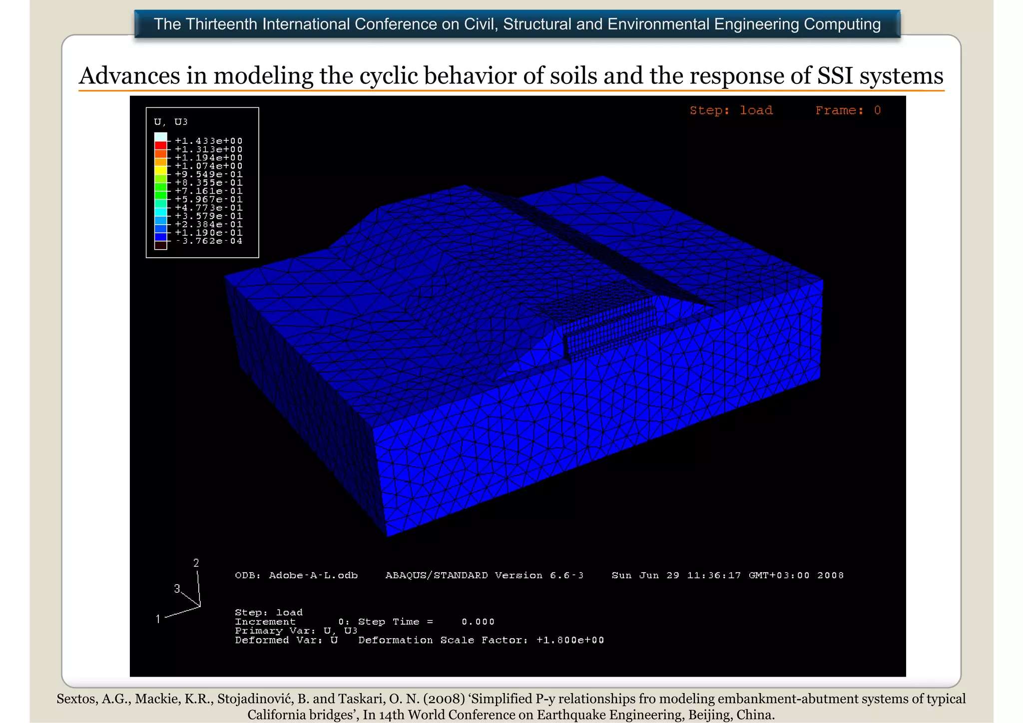 The Thirteenth International Conference on Civil, Structural and Environmental Engineering Computing


   Advances in modeling the cyclic behavior of soils and the response of SSI systems




Sextos, A.G., Mackie, K.R., Stojadinović, B. and Taskari, O. N. (2008) ‘Simplified P-y relationships fro modeling embankment-abutment systems of typical
                                 California bridges’, In 14th World Conference on Earthquake Engineering, Beijing, China.
 