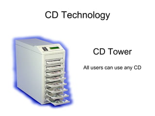 CD Technology
CD Tower
All users can use any CD
 