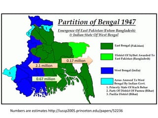 Partition of Bengal
2.1 million
0.67 million
0.17 million
Numbers are estimates http://iussp2005.princeton.edu/papers/52236
 