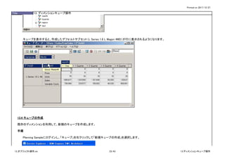 Printed on 2017/12/27
Title 13. ディメンションキューブ操作
キューブを表示すると、作成したデフォルトサブセット（L Series 1.8 L Wagon 4WD）が行に表示されるようになります。
13.4 キューブの作成
既存のディメンションを利用して、新規のキューブを作成します。
手順
Planning Sampleにログインし、「キューブ」を右クリックして「新規キューブの作成」を選択します。
13_オブジェクト操作.xls 23/43 13.ディメンションキューブ操作
 