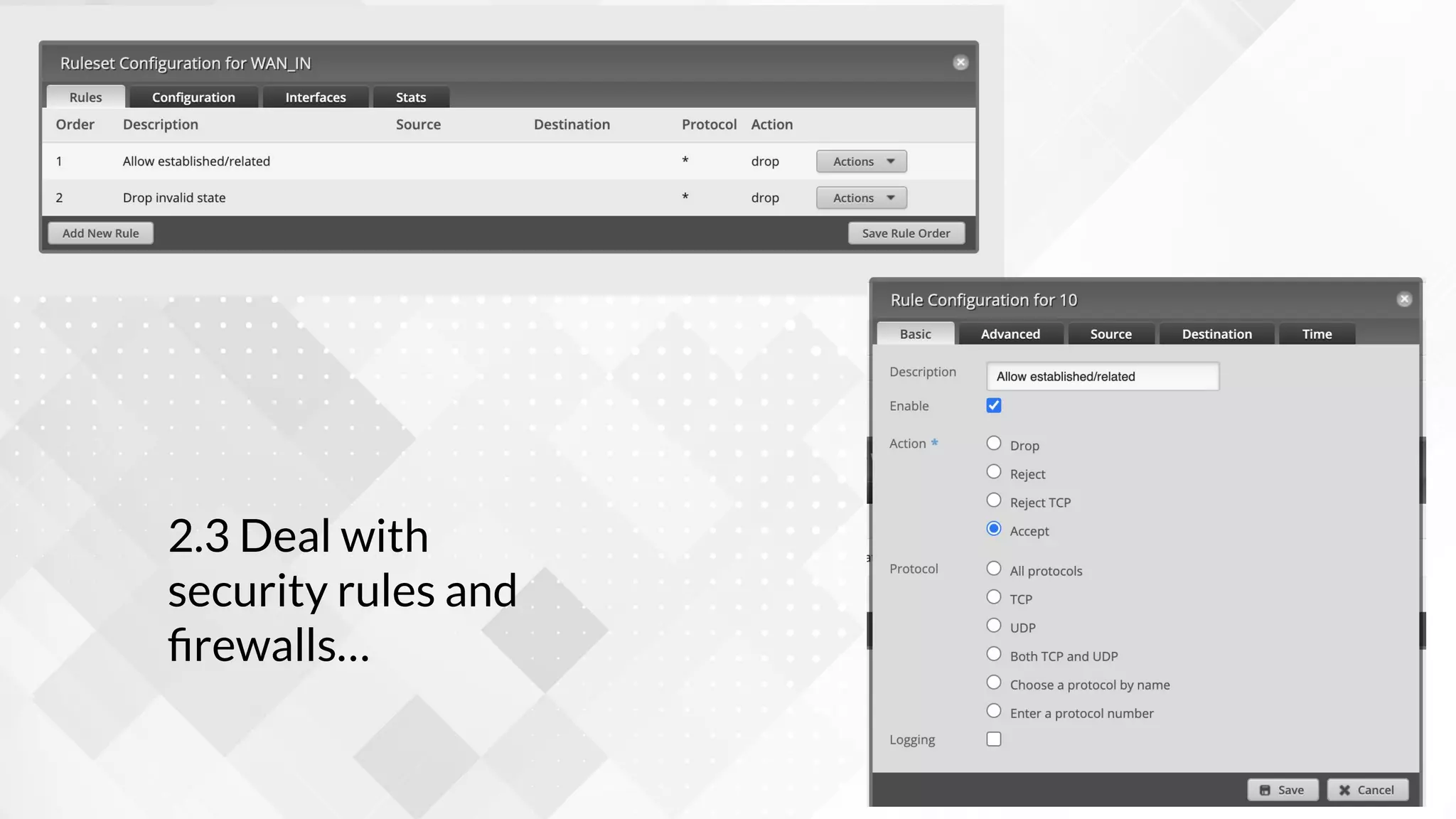 2.3 Deal with
security rules and
ﬁrewalls…
 