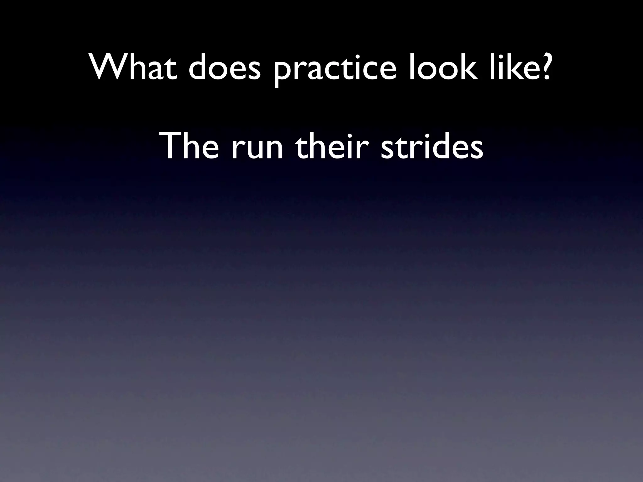 What does practice look like?

    The run their strides
 