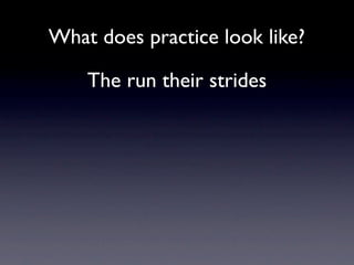 What does practice look like?

    The run their strides
 